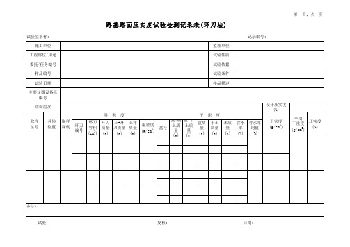 公路工程试验检测套表-路基路面压实度(环刀法)试验记录表