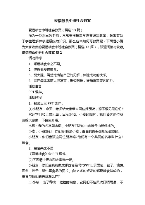 爱惜粮食中班社会教案（精选13篇）