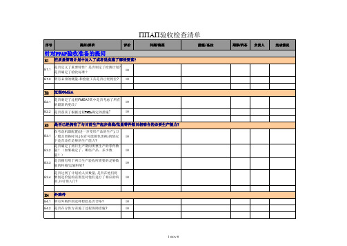 PPAP验收检查清单模板