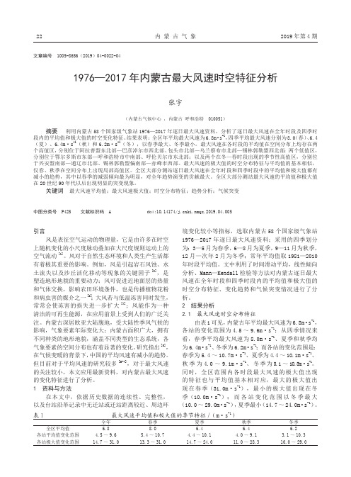 1976—2017年内蒙古最大风速时空特征分析