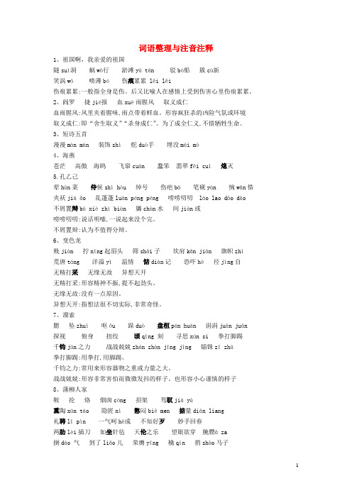 九年级语文下册词语整理与注音注释新人教版