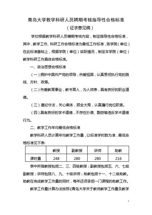 青岛大学教学科研人员年聘期核指导性合格标准 (附件2)