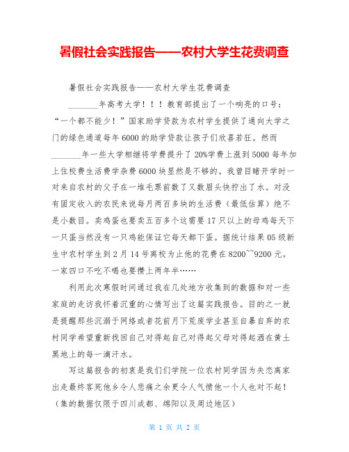 暑假社会实践报告——农村大学生花费调查