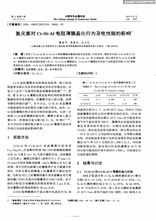 氮元素对Cr—Si—Al电阻薄膜晶化行为电性能的影响