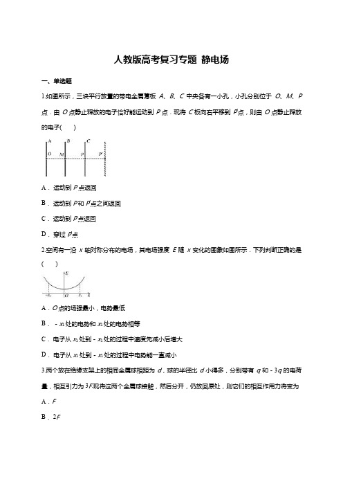 人教版高考一轮复习专题：  静电场(含答案)