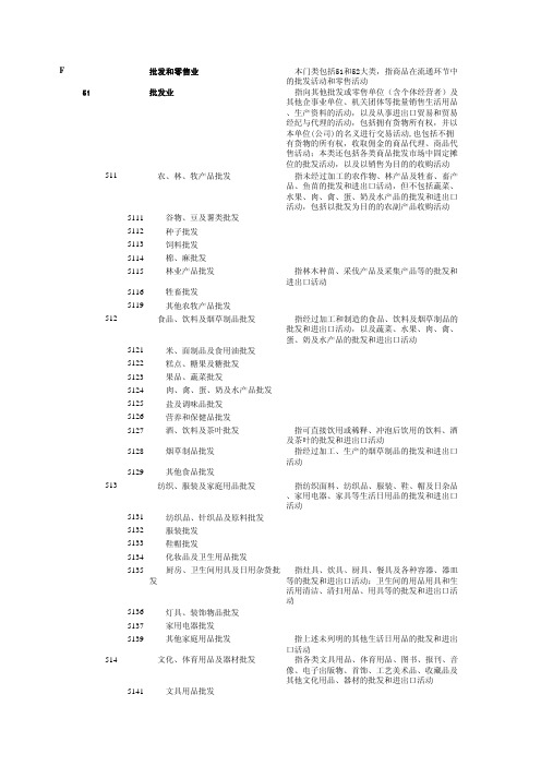 国家统计局2011.8.18最新版行业分类标准 - F批发和零售业