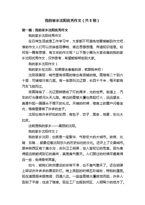 我的家乡沈阳优秀作文（共5则）