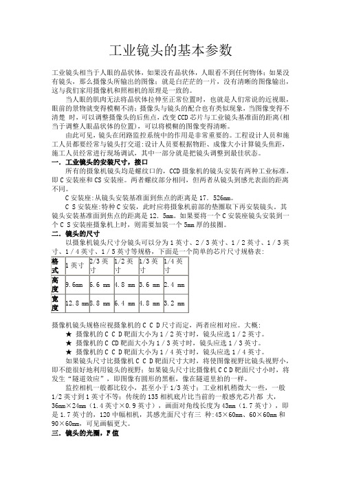 工业镜头的基本参数