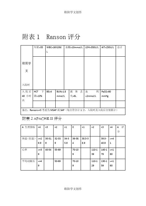 急性胰腺炎评分表之欧阳学文创作