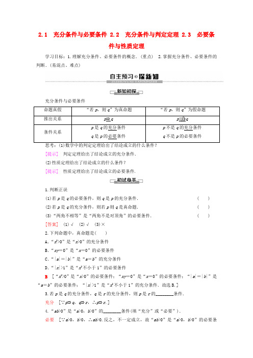 高中数学 第1章 常用逻辑用语 2 2.1 充分条件与必要条件 2.2 充分条件与判定定理 2.3 