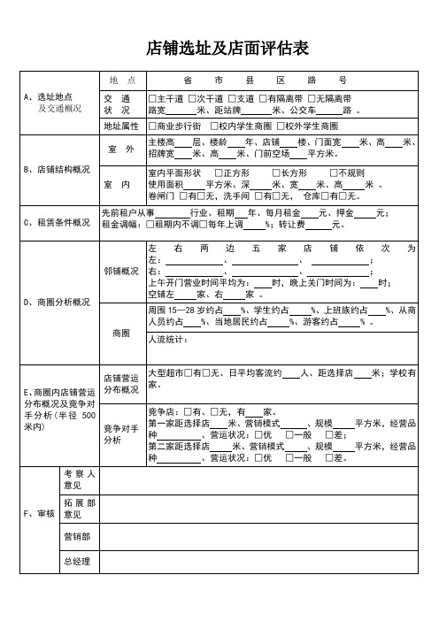 店铺选址及店面评估表