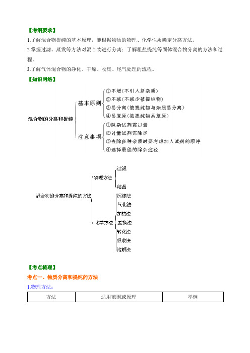 九年级化学专题除杂、分离提纯(带答案)