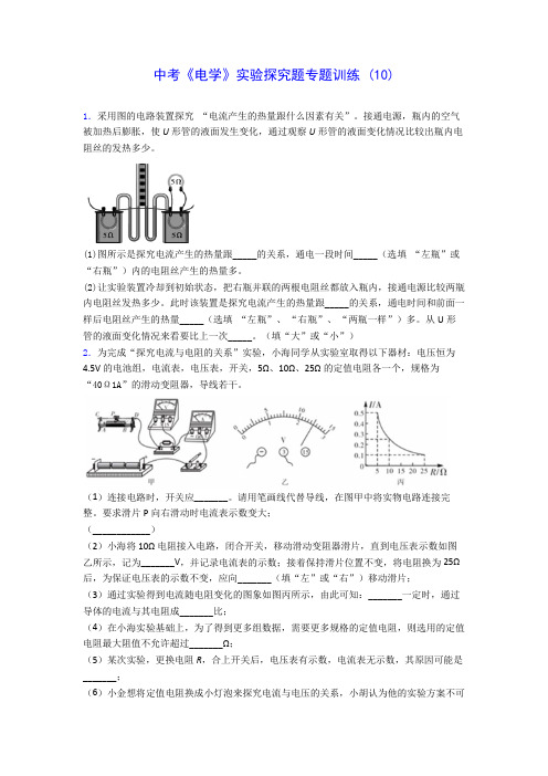 初中物理中考《电学》实验探究题专题训练 (10)(含答案解析)