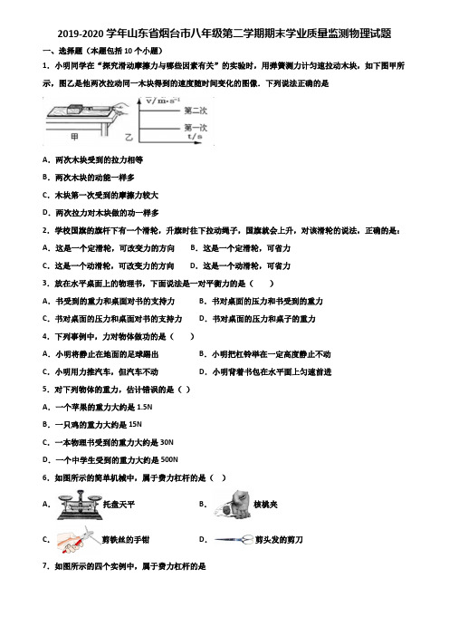 2019-2020学年山东省烟台市八年级第二学期期末学业质量监测物理试题含解析