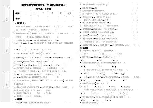 北师大版六年级数学上册期末复习(常考题、易错题)