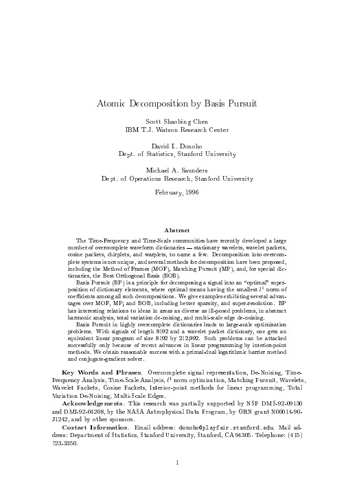 atomic decomposition by basis pursuit