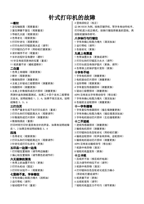 打印机故障大全对照表