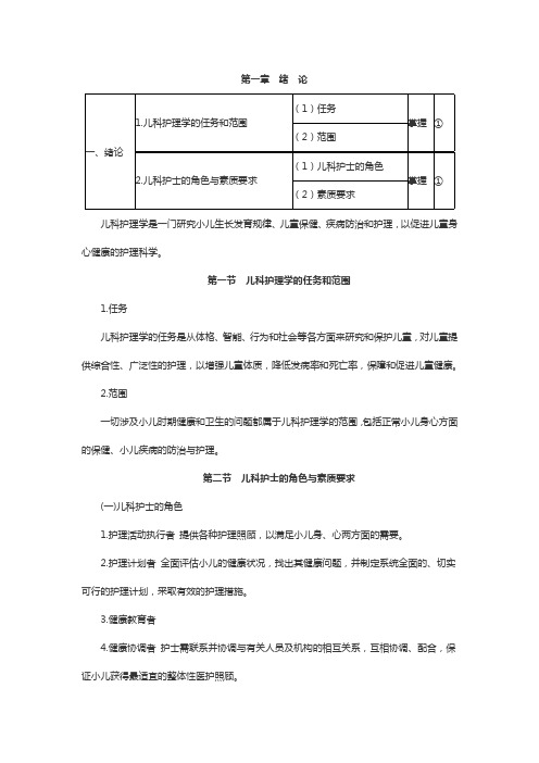 初级护师考试儿科护理学重点第一章