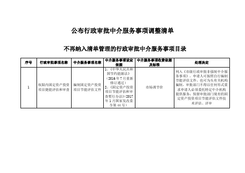 公布行政审批中介服务事项调整清单