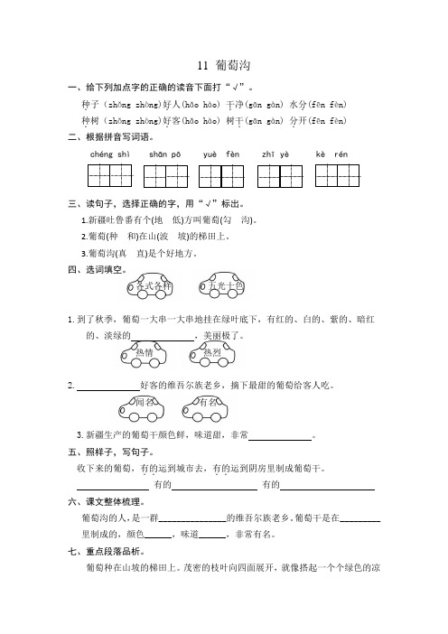 [最新]部编版二年级语文上册11 葡萄沟 课时练习(含答案) .doc