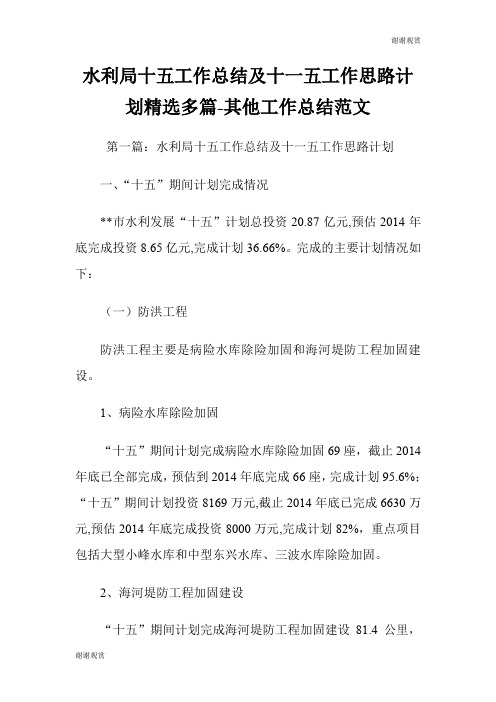 水利局十五工作总结及十一五工作思路计划(精选多篇)其他工作总结范文.doc