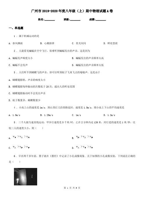 广州市2019-2020年度八年级(上)期中物理试题A卷