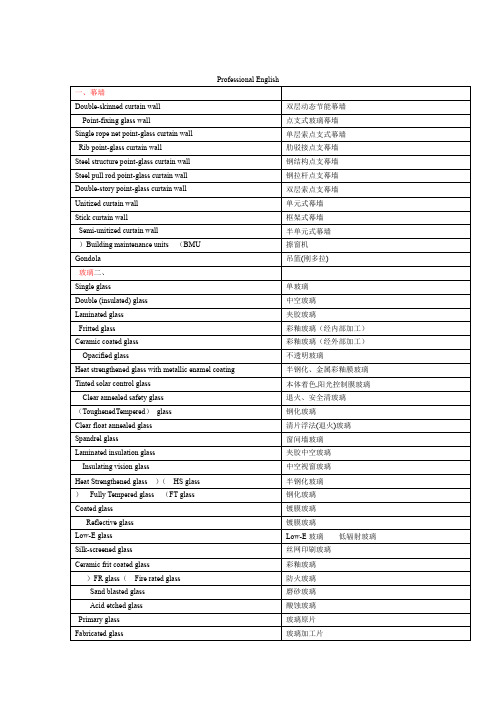 幕墙专业词汇
