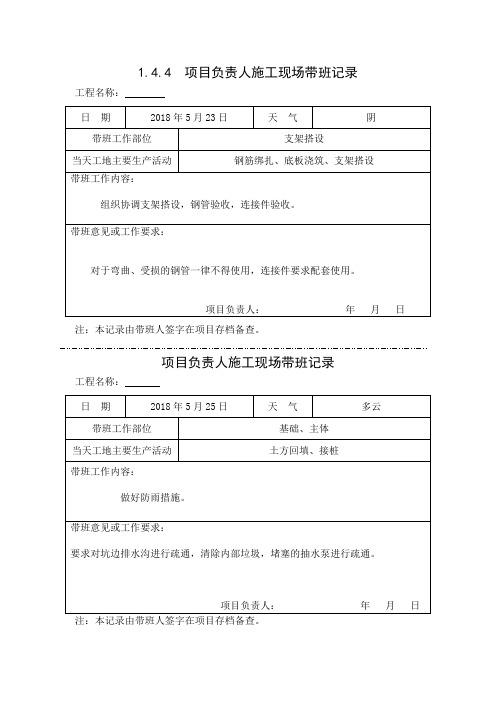 [施工资料]项目负责人施工现场带班记录