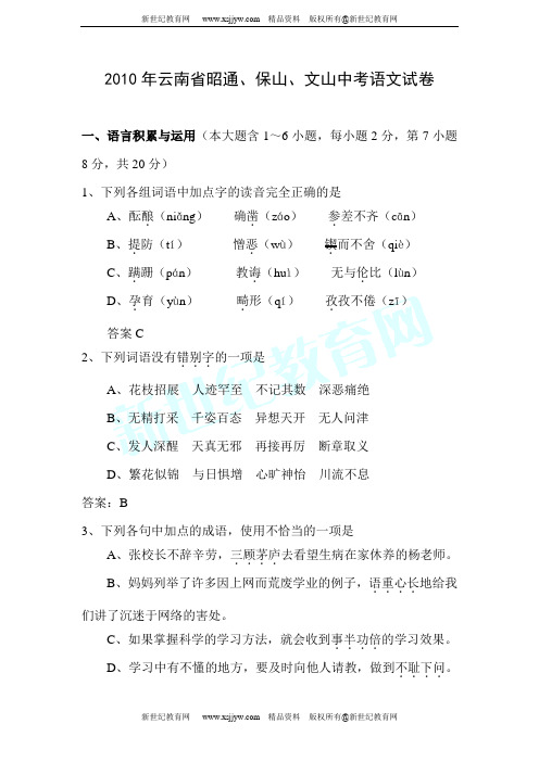 云南2010年中考语文试题与答案全集(最新)(word)-10