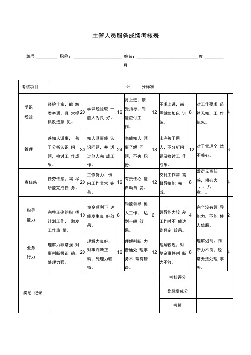 主管人员服务成绩考核