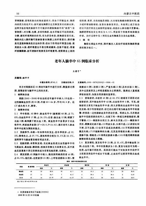 老年人脑卒中65例临床分析