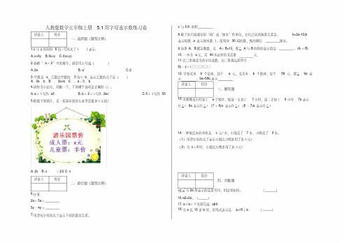 五年级上册5.1用字母表示数练习卷及答案人教版数学