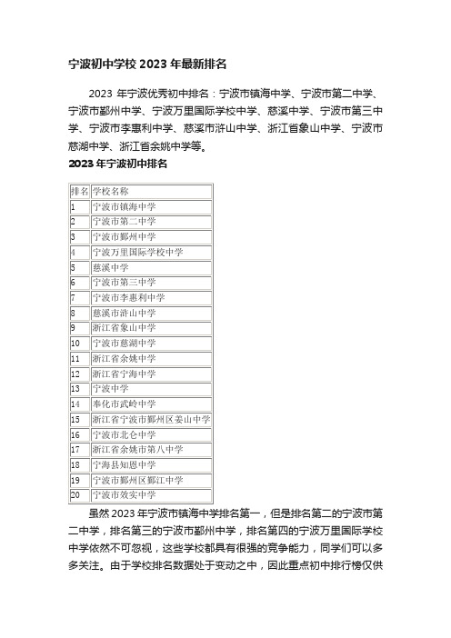 宁波初中学校2023年最新排名