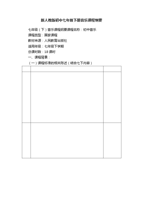 新人教版初中七年级下册音乐课程纲要