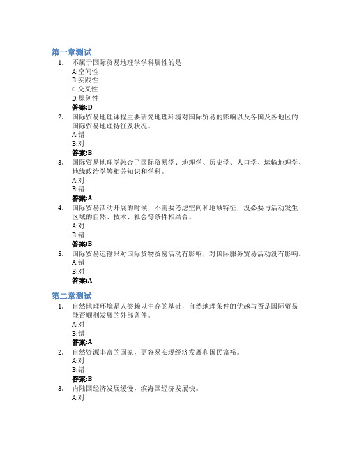 国际贸易地理智慧树知到答案章节测试2023年山东工商学院