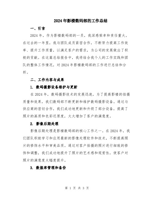 2024年影楼数码部的工作总结