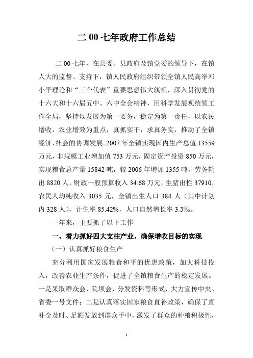 二00七年政府工作总结
