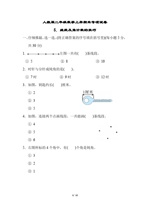 人教版二年级数学上册期末专项试卷5.线段及角计数的技巧