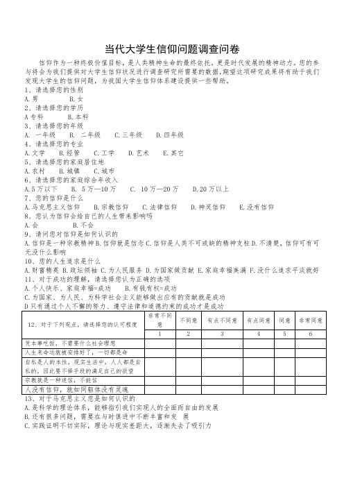 当代大学生信仰问题调查问卷 2