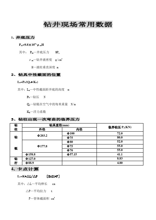 钻井现场常用数据