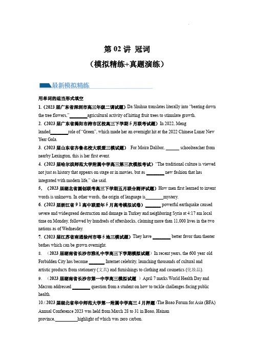 第02讲 冠词 (练)--2024年高考英语一轮复习讲练测(新教材新高考)(原卷版)