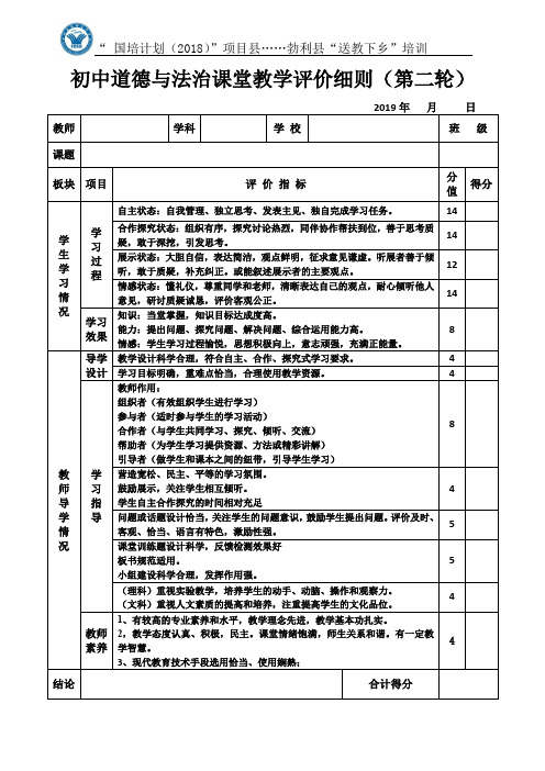 初中政治第二轮课堂教学评价细则