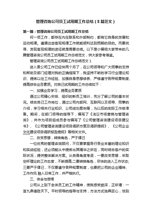 管理咨询公司员工试用期工作总结（5篇范文）