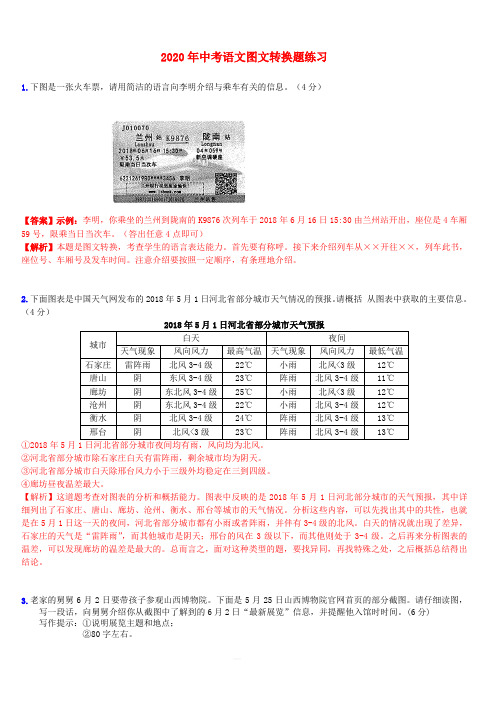 2020年中考语文图文转换题练习(含答案)