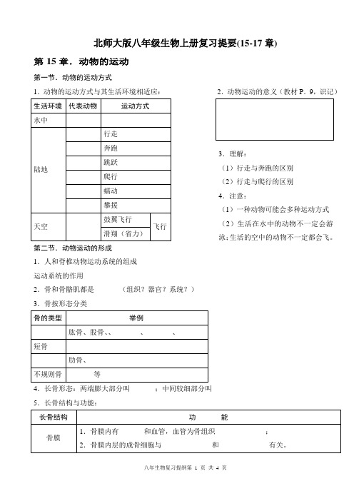 北师大版八年级生物上册复习提要