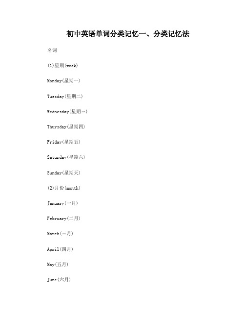 初中英语单词分类记忆大全