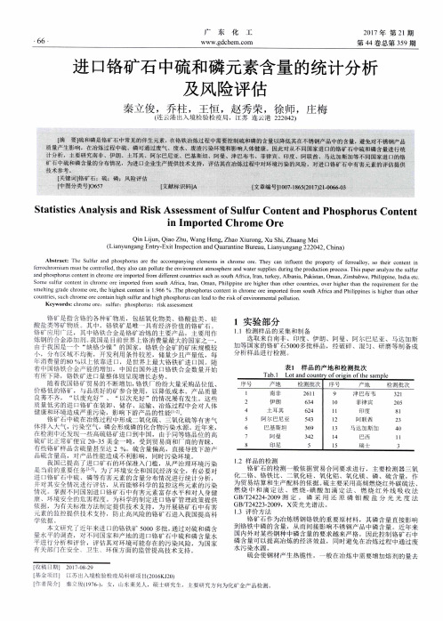 进口铬矿石中硫和磷元素含量的统计分析及风险评估