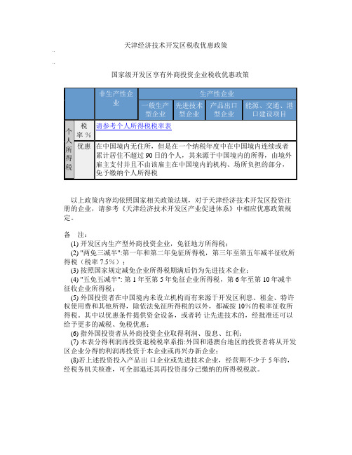 天津经济技术开发区税收优惠政策