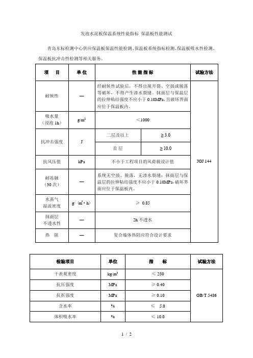 发泡水泥板保温系统性能指标保温板性能测试