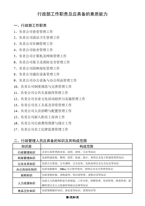 行政管理工作职责及应具备的素质能力